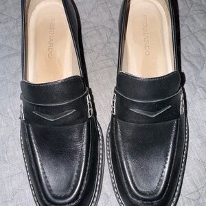 Bernardo Black Leather Penny Loafers Flats